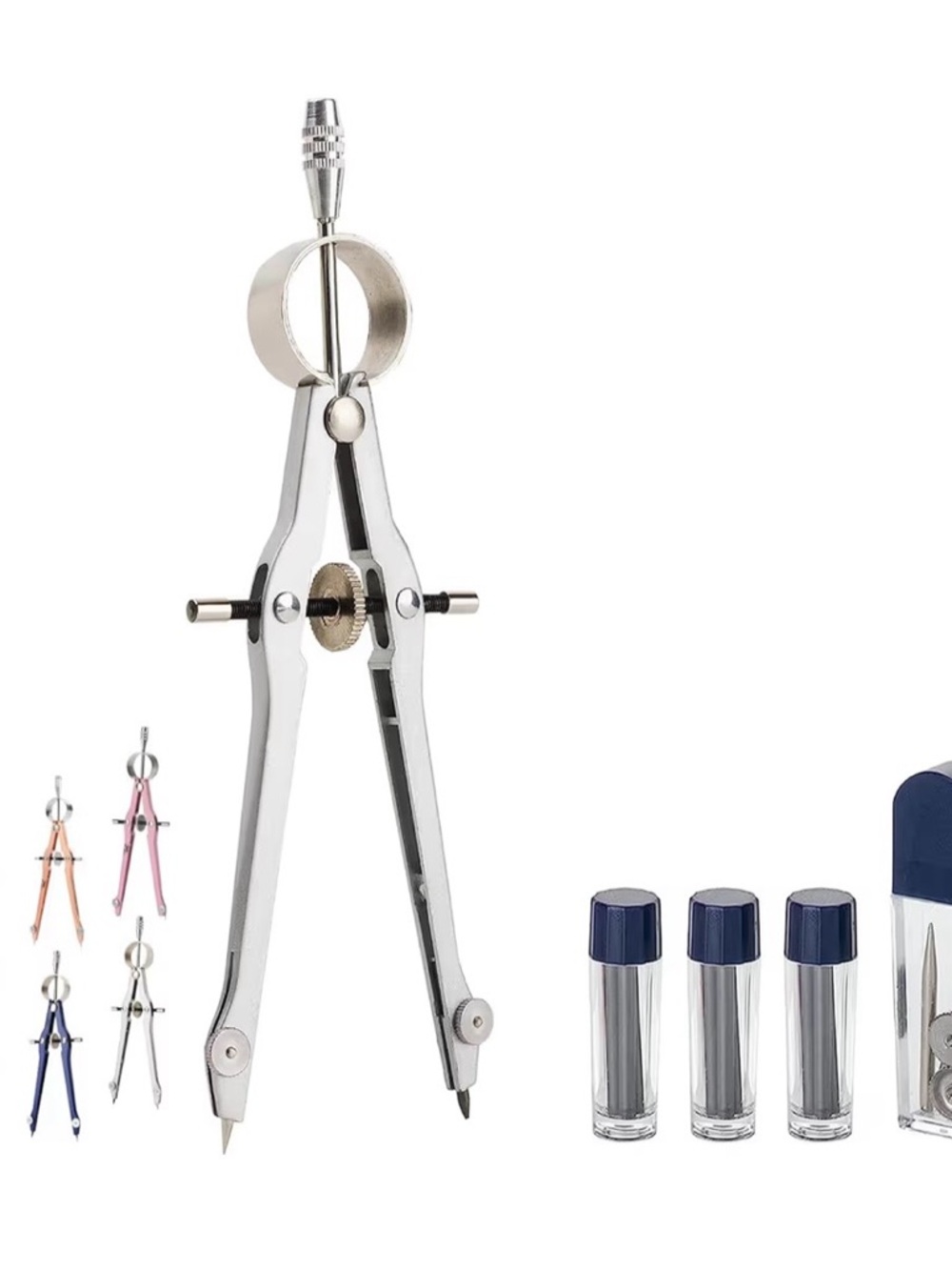 Precision Metal Drawing Compass in Silver - Professional Geometry Tool